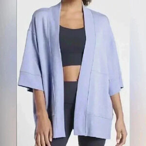 Athleta Lotus Wrap Blue Heather Open Front Cozy Cardigan Size S/M Runs Large